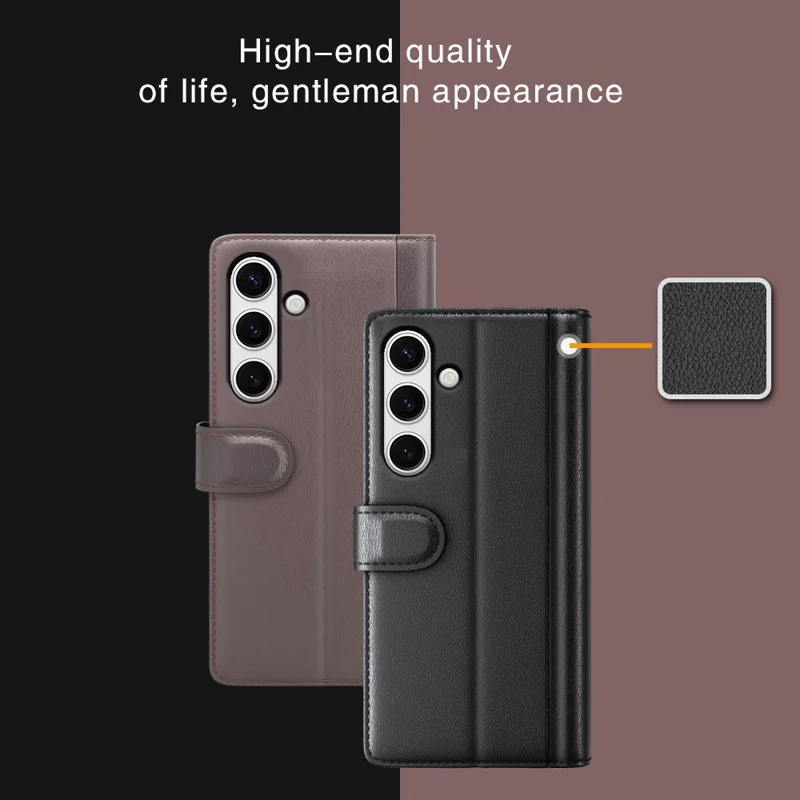 For Samsung Galaxy S24 FE Case Genuine Split Leather Phone Cover with Wallet Stand - Black-Cellmalls
