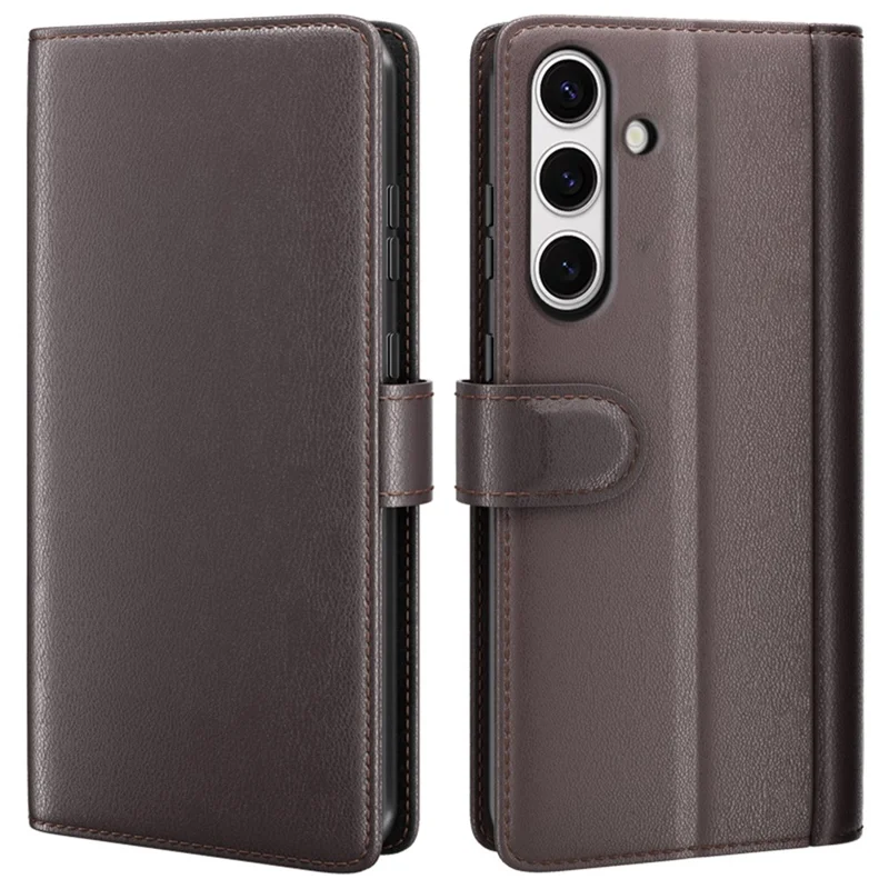 For Samsung Galaxy S24 FE Case Genuine Split Leather Phone Cover with Wallet Stand - Black-Cellmalls