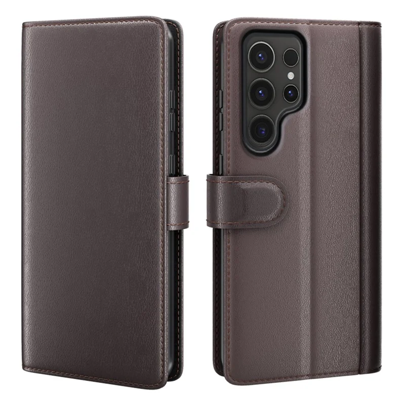 For Samsung Galaxy S24 Ultra Case Genuine Split Leather Phone Cover with Wallet Stand - Black-Cellmalls