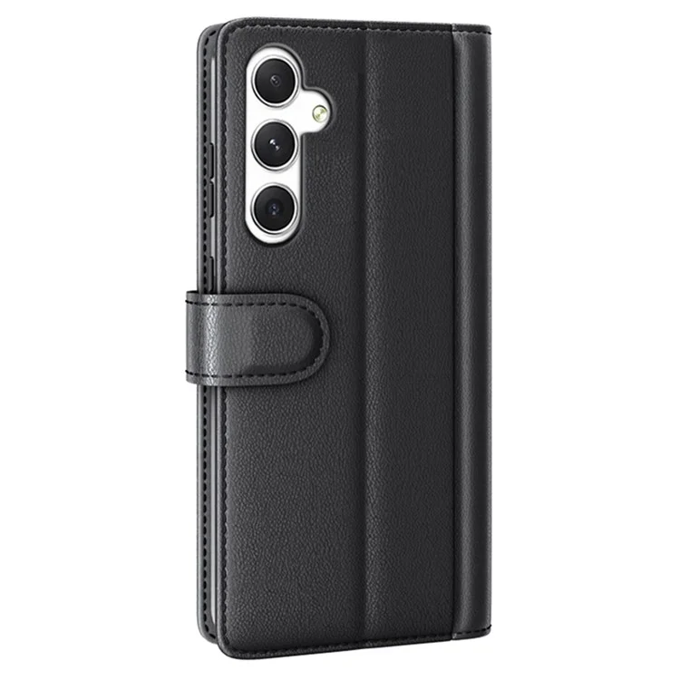 For Samsung Galaxy S24 Case Genuine Split Leather Phone Cover with Wallet Stand - Black-Cellmalls