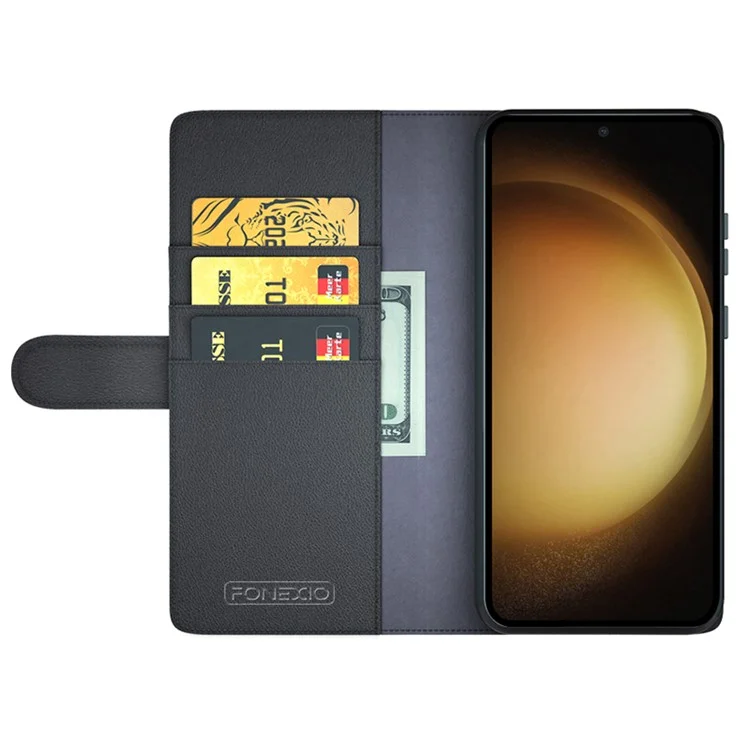 For Samsung Galaxy S24+ Case Genuine Split Leather Phone Cover with Wallet Stand - Black-Cellmalls