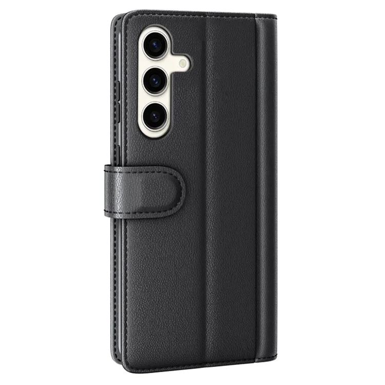 For Samsung Galaxy S24+ Case Genuine Split Leather Phone Cover with Wallet Stand - Black-Cellmalls