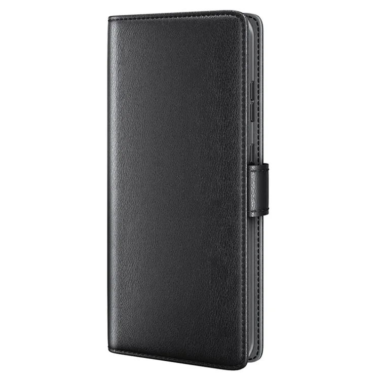 For Samsung Galaxy S24 Case Genuine Split Leather Phone Cover with Wallet Stand - Black-Cellmalls