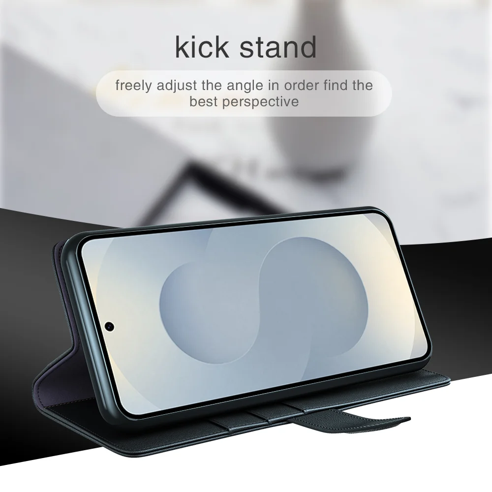 For Samsung Galaxy S25 Edge Case Genuine Split Leather Phone Cover with Wallet Stand - Brown-Cellmalls