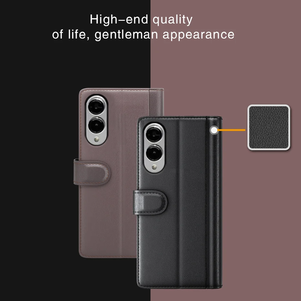 For Samsung Galaxy S25 Edge Case Genuine Split Leather Phone Cover with Wallet Stand - Brown-Cellmalls