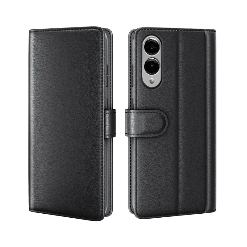 For Samsung Galaxy S25 Edge Case Genuine Split Leather Phone Cover with Wallet Stand - Brown-Cellmalls