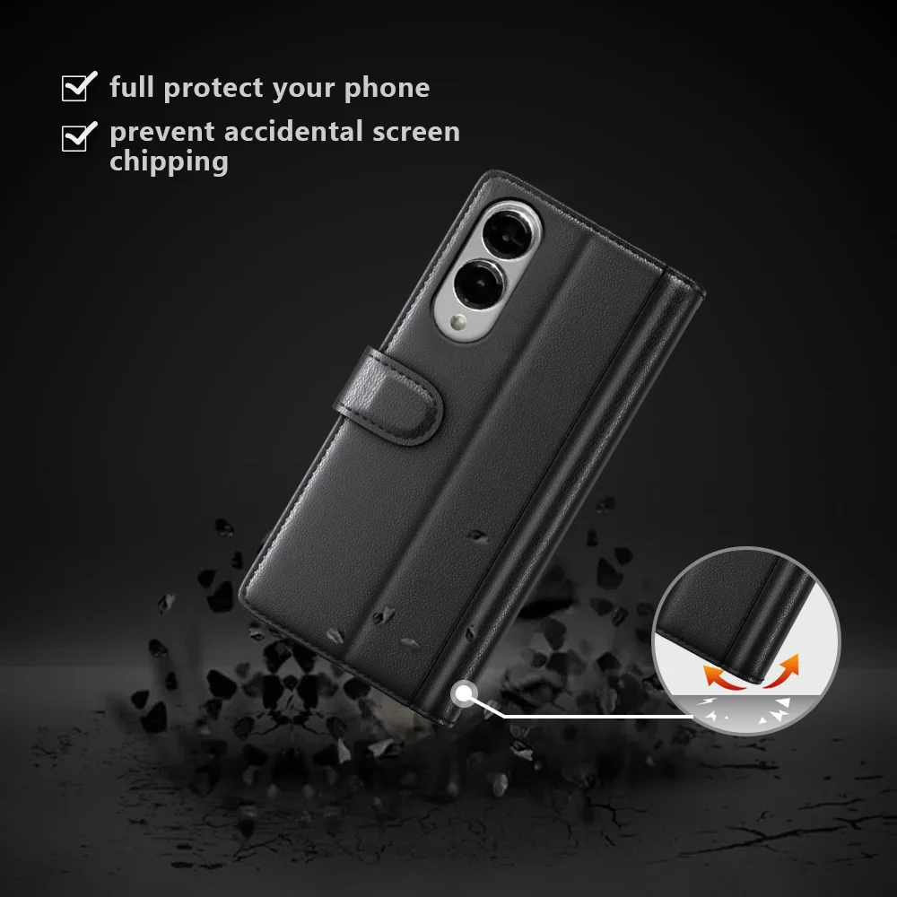 For Samsung Galaxy S25 Edge Case Genuine Split Leather Phone Cover with Wallet Stand - Brown-Cellmalls