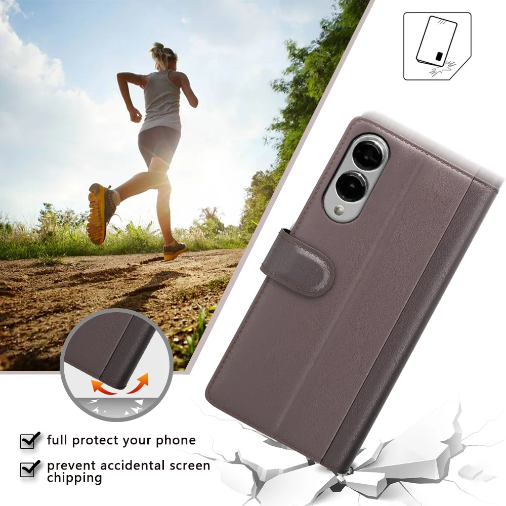 For Samsung Galaxy S25 Edge Case Genuine Split Leather Phone Cover with Wallet Stand - Brown-Cellmalls