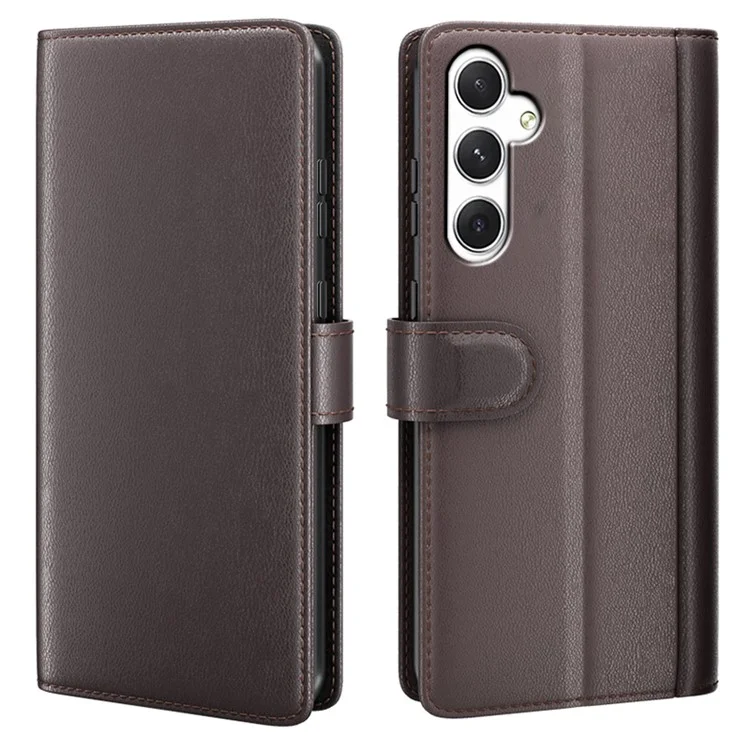For Samsung Galaxy S24 Case Genuine Split Leather Phone Cover with Wallet Stand - Black-Cellmalls