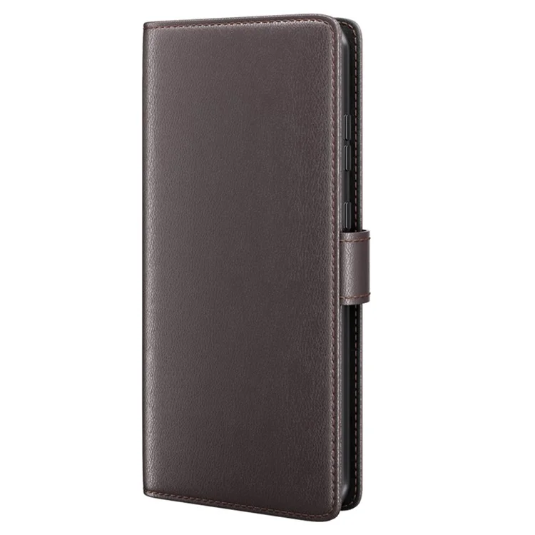 For Samsung Galaxy S23 FE Case Genuine Split Leather Phone Cover with Wallet Stand - Brown-Cellmalls