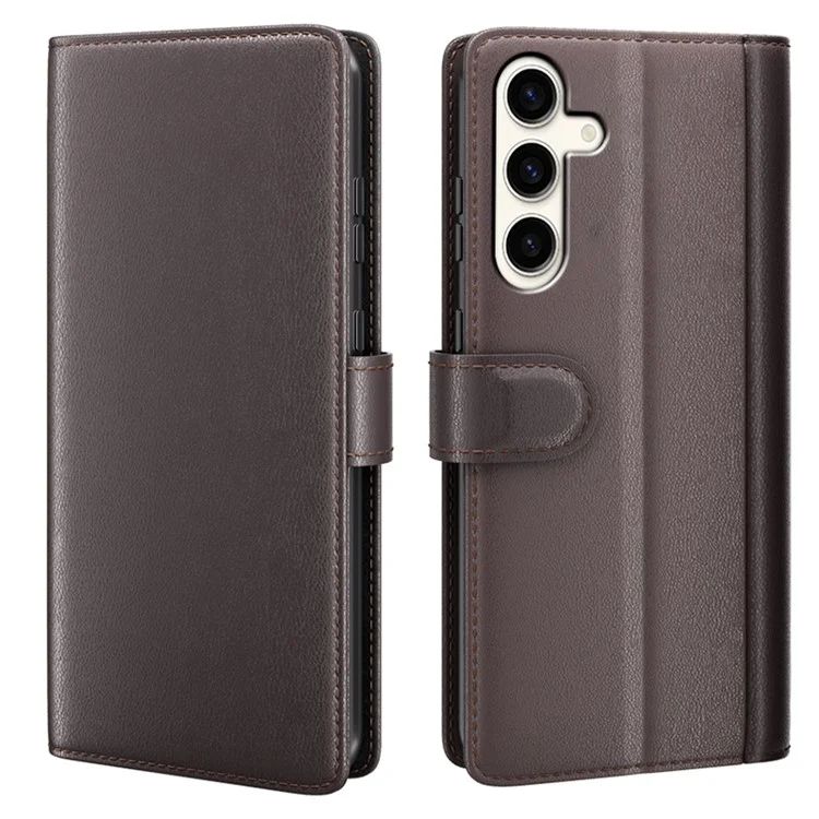 For Samsung Galaxy S24+ Case Genuine Split Leather Phone Cover with Wallet Stand - Black-Cellmalls