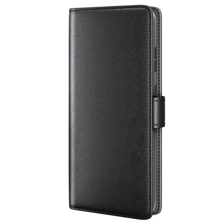 For Samsung Galaxy S24+ Case Genuine Split Leather Phone Cover with Wallet Stand - Black-Cellmalls