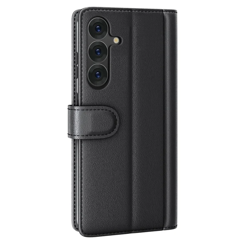 For Samsung Galaxy S25 Case Genuine Split Leather Phone Cover with Wallet Stand - Black-Cellmalls