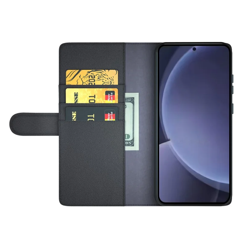 For Samsung Galaxy S25+ Case Genuine Split Leather Phone Cover with Wallet Stand - Black-Cellmalls