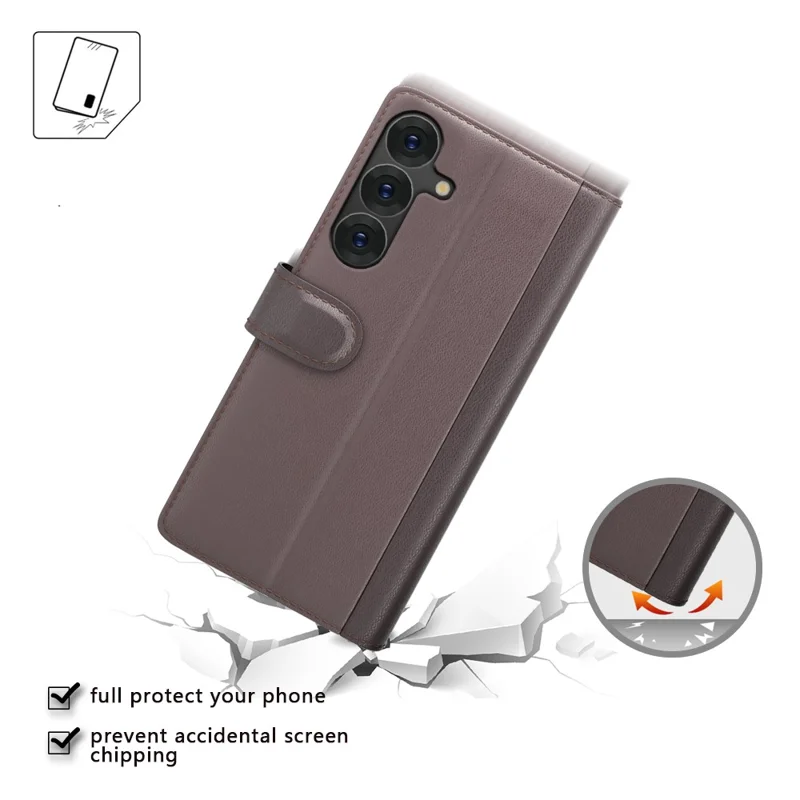 For Samsung Galaxy S25+ Case Genuine Split Leather Phone Cover with Wallet Stand - Black-Cellmalls