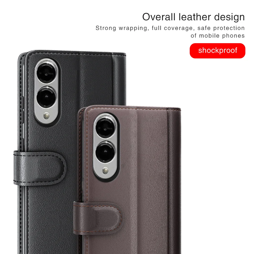 For Samsung Galaxy S25 Edge Case Genuine Split Leather Phone Cover with Wallet Stand - Brown-Cellmalls
