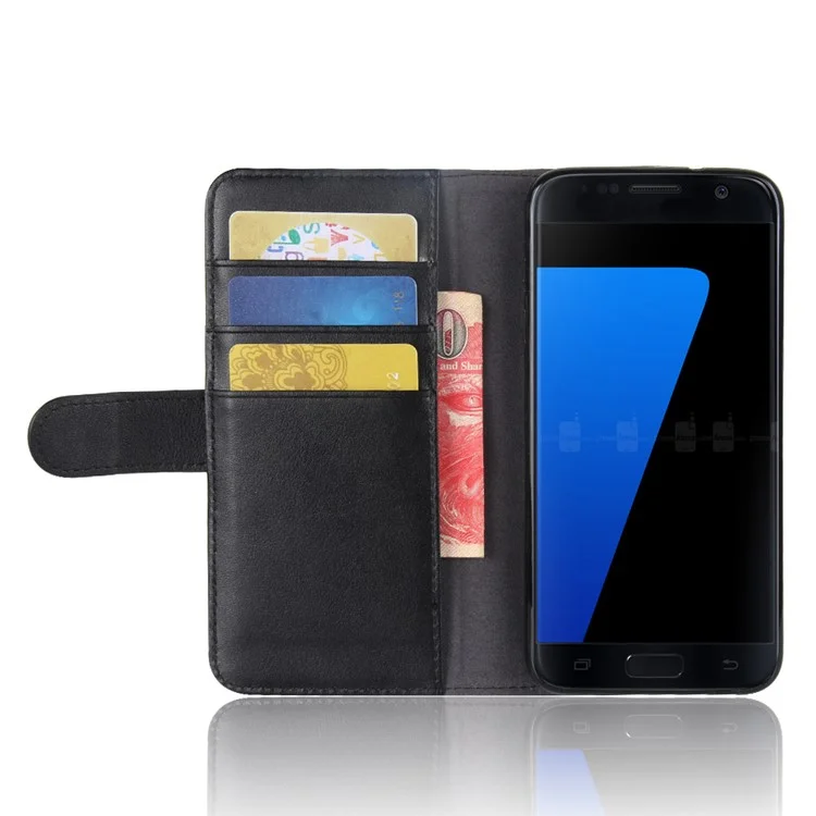 For Samsung Galaxy S7 SM-G930 Genuine Leather Wallet Stand  Protective Case Accessory - Black-Cellmalls