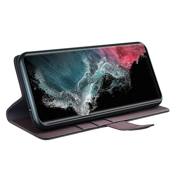 For Samsung Galaxy S23 Ultra Case Genuine Split Leather Phone Cover with Wallet Stand - Brown-Cellmalls