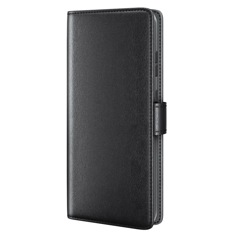 For Samsung Galaxy S25+ Case Genuine Split Leather Phone Cover with Wallet Stand - Black-Cellmalls
