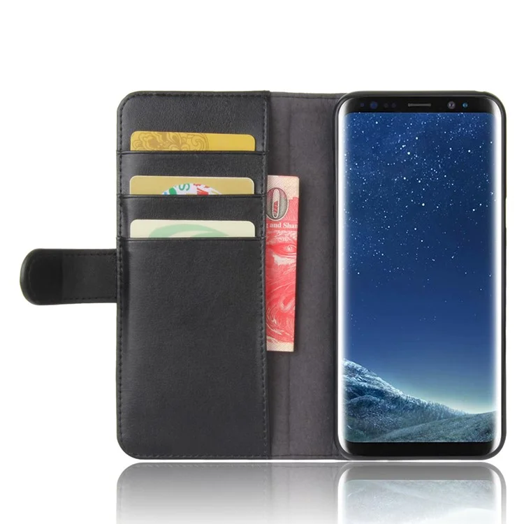 Genuine Split Leather Card Holder Stand Flip Case for Samsung Galaxy S8 Plus G955 - Black-Cellmalls