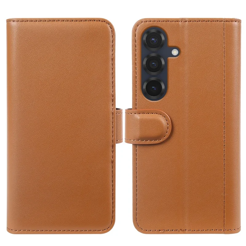 For Samsung Galaxy S25 Case Genuine Split Leather Phone Cover with Wallet Stand - Black-Cellmalls