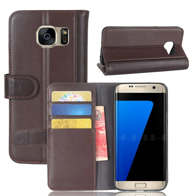 For Samsung Galaxy S7 Edge SM-G935 Soft Smooth Split Leather Wallet Stand Case Shell - Brown-Cellmalls