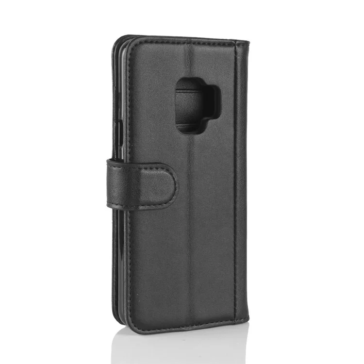 For Samsung Galaxy S9 G960 Phone Cases Genuine Split Leather Wallet Mobile Cover Stand - Black-Cellmalls