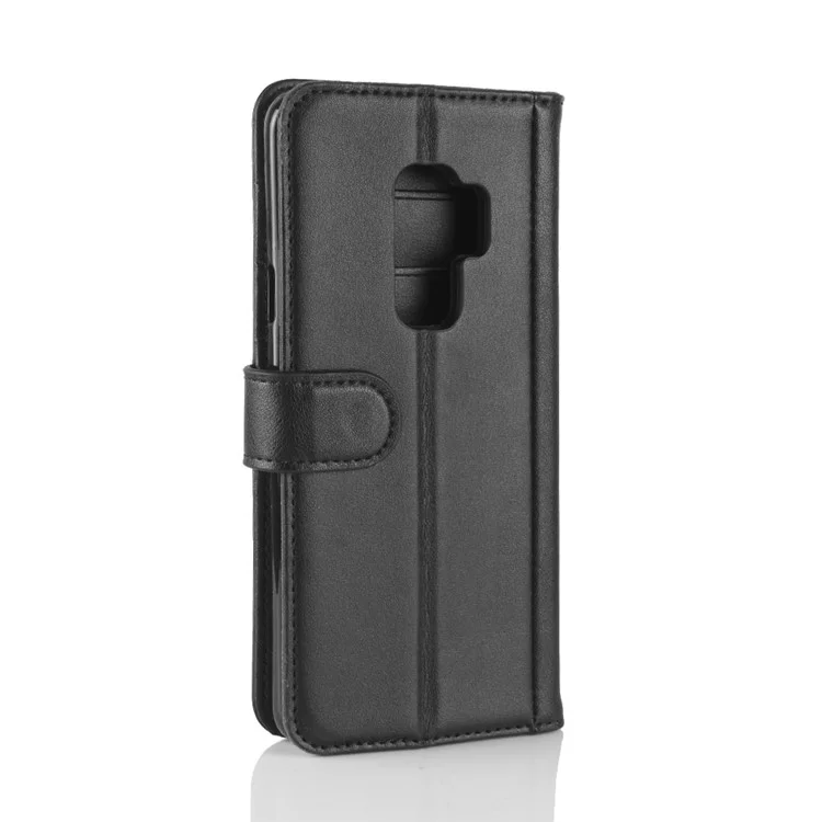 For Samsung Galaxy S9 G960 Phone Cases Genuine Split Leather Wallet Mobile Cover Stand - Black-Cellmalls