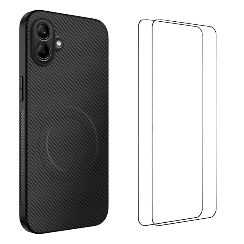 For Samsung Galaxy A06 5G Magnetic Case WANLONFENG TQ1 Series Carbon Fiber Texture PC TPU Phone Cover with 2Pcs Screen Films - Black-Cellmalls