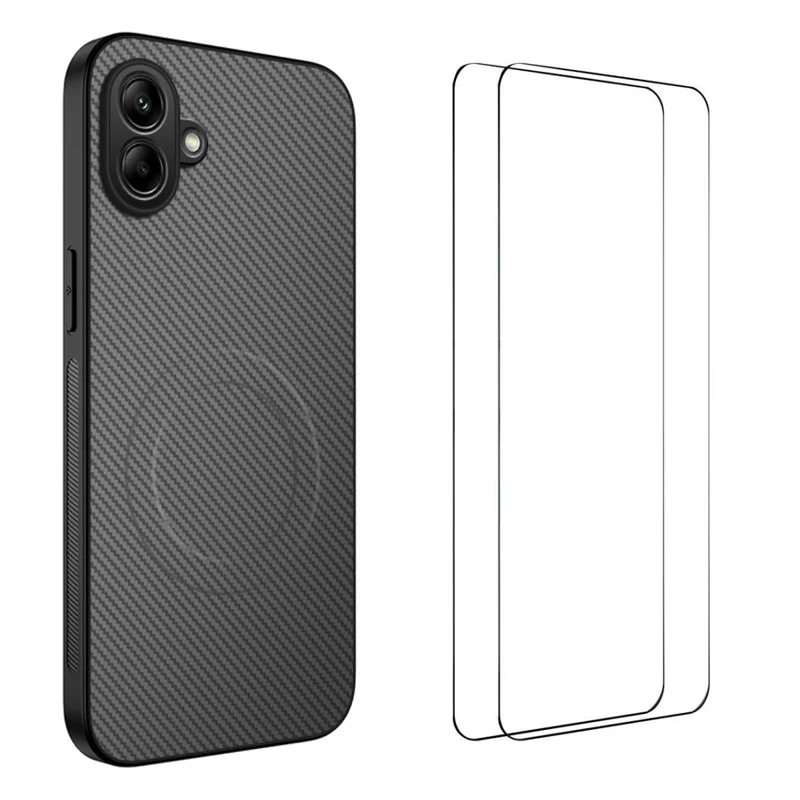 For Samsung Galaxy A06 5G Magnetic Case WANLONFENG TQ1 Series Carbon Fiber Texture PC TPU Phone Cover with 2Pcs Screen Films - Black-Cellmalls