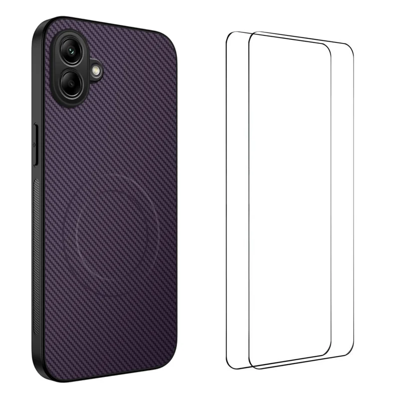 For Samsung Galaxy A06 5G Magnetic Case WANLONFENG TQ1 Series Carbon Fiber Texture PC TPU Phone Cover with 2Pcs Screen Films - Black-Cellmalls