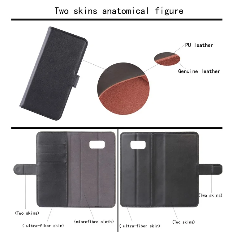 Genuine Split Leather Wallet  Stand Phone Case for Samsung Galaxy S8 G950 - Black-Cellmalls
