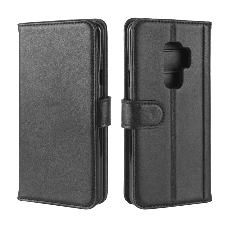 For Samsung Galaxy S9 G960 Phone Cases Genuine Split Leather Wallet Mobile Cover Stand - Black-Cellmalls