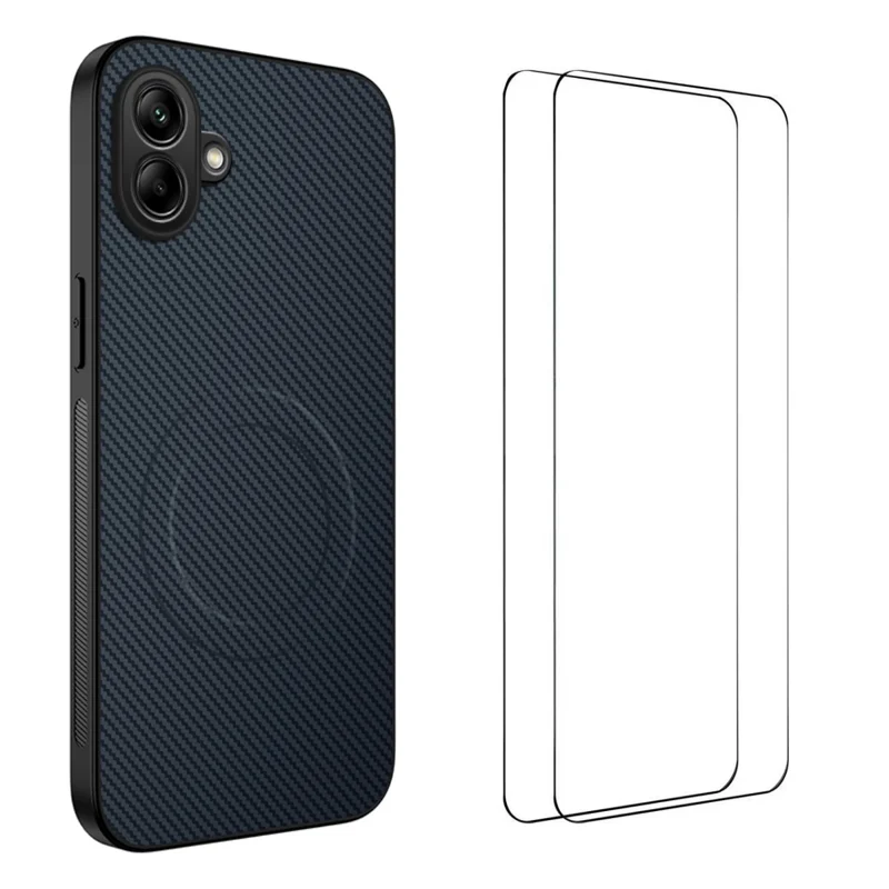 For Samsung Galaxy A06 5G Magnetic Case WANLONFENG TQ1 Series Carbon Fiber Texture PC TPU Phone Cover with 2Pcs Screen Films - Black-Cellmalls
