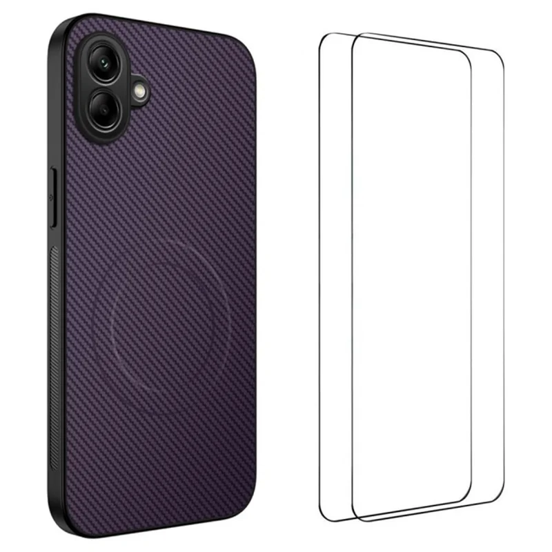 WANLONFENG TQ1 Series For Samsung Galaxy A07 4G Magnetic Case Carbon Fiber Texture PC TPU Phone Cover with 2Pcs Screen Films - Black-Cellmalls