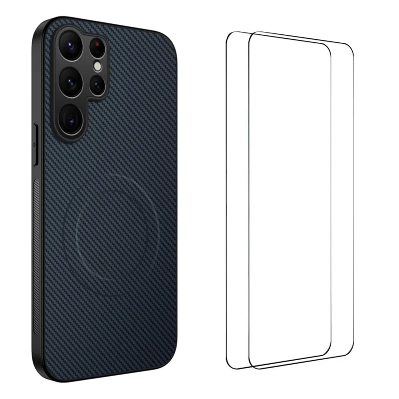 For Samsung Galaxy S24 Ultra Magnetic Case WANLONFENG TQ1 Series Carbon Fiber Texture PC TPU Phone Cover with 2Pcs Screen Films - Black-Cellmalls