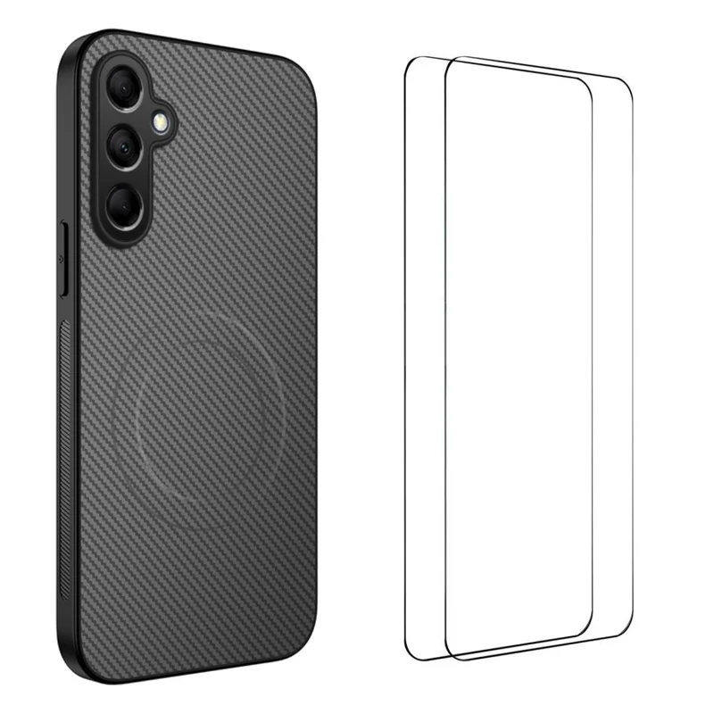 For Samsung Galaxy S24 Magnetic Case WANLONFENG TQ1 Series Carbon Fiber Texture PC TPU Phone Cover with 2Pcs Screen Films - Black-Cellmalls