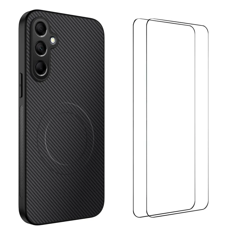 For Samsung Galaxy S24 Magnetic Case WANLONFENG TQ1 Series Carbon Fiber Texture PC TPU Phone Cover with 2Pcs Screen Films - Black-Cellmalls