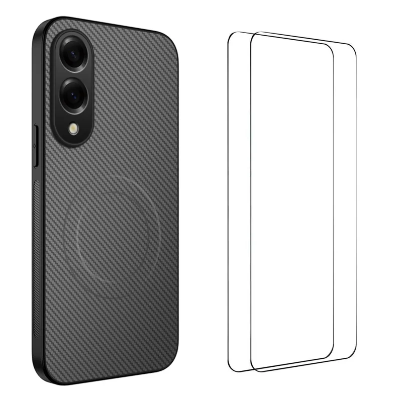 For Samsung Galaxy S25 Edge Magnetic Case WANLONFENG TQ1 Series Carbon Fiber Texture PC TPU Phone Cover with 2Pcs Screen Films - Black-Cellmalls