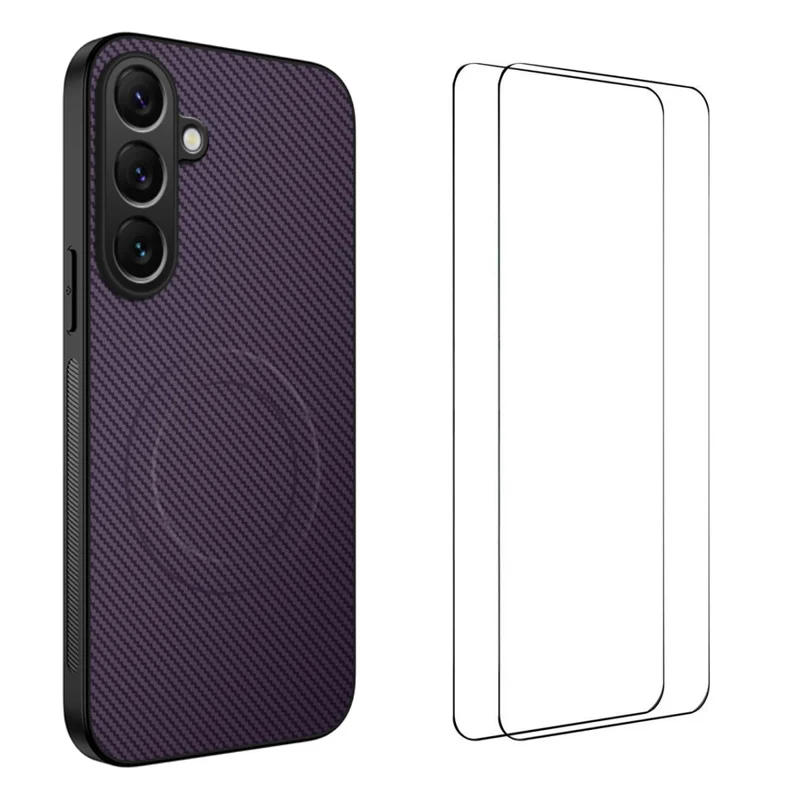 For Samsung Galaxy S25 FE Magnetic Case WANLONFENG TQ1 Series Carbon Fiber Texture PC TPU Phone Cover with 2Pcs Screen Films - Black-Cellmalls