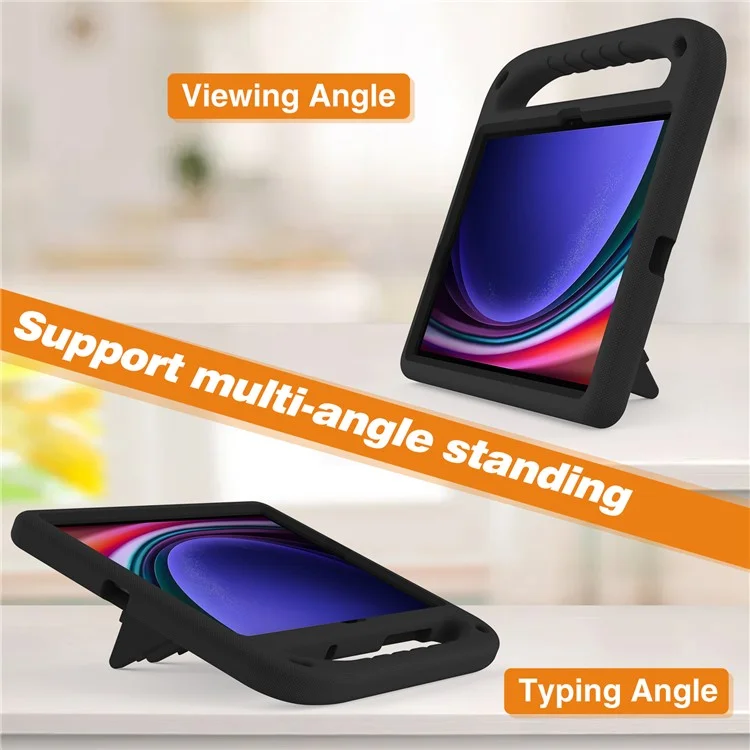 Handle EVA Case for Samsung Galaxy Tab S7 / S8 / S9 , Shockproof Kickstand Tablet Cover - Black-Cellmalls