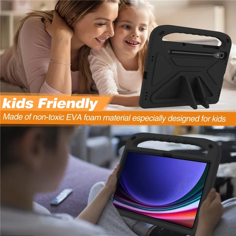 Handle EVA Case for Samsung Galaxy Tab S7 / S8 / S9 , Shockproof Kickstand Tablet Cover - Black-Cellmalls