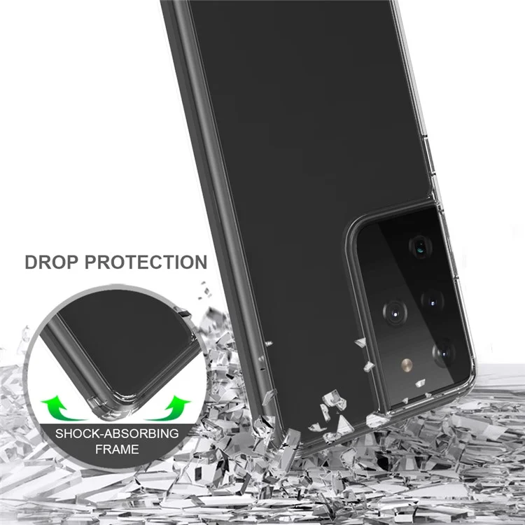 Transparent Anti-scratch Acrylic + TPU Hybrid Crystal Clear Case for Samsung Galaxy S21 Ultra 5G-Cellmalls