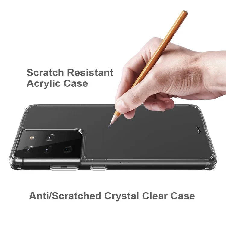 Transparent Anti-scratch Acrylic + TPU Hybrid Crystal Clear Case for Samsung Galaxy S21 Ultra 5G-Cellmalls