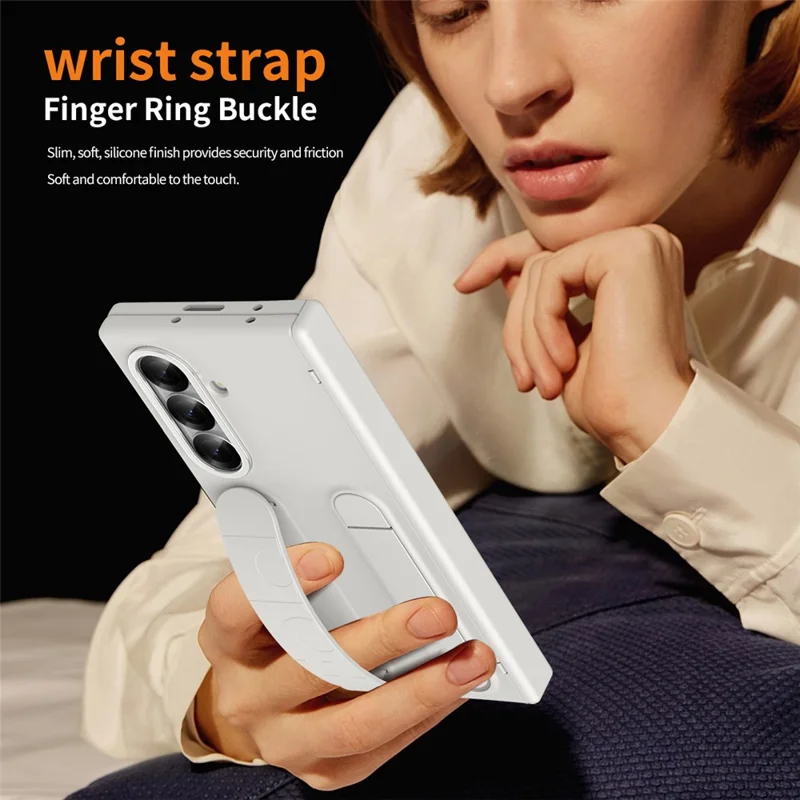 For Samsung Galaxy Z Fold7 5G Case Kickstand Wristband Hard PC Phone Cover - White-Cellmalls