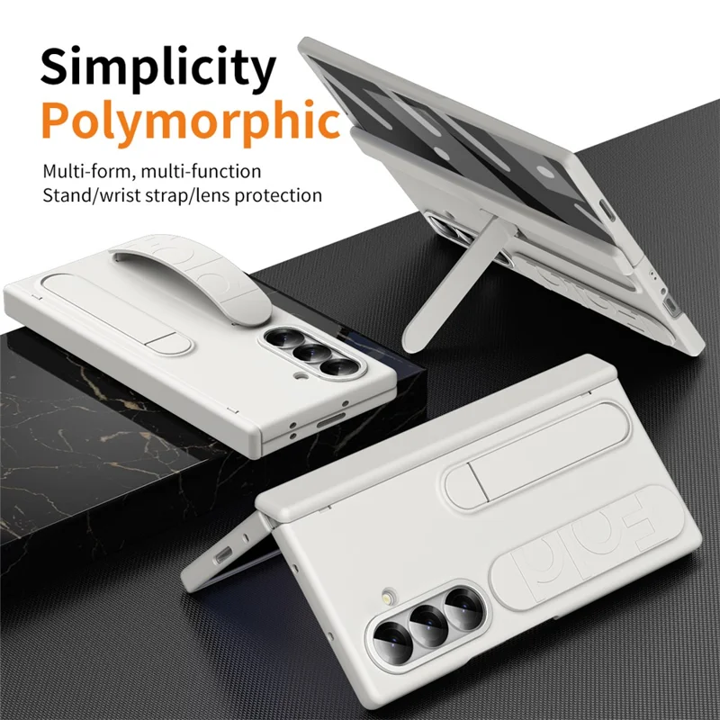 For Samsung Galaxy Z Fold7 5G Case Kickstand Wristband Hard PC Phone Cover - White-Cellmalls
