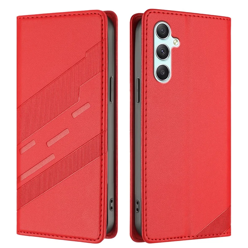 For Samsung Galaxy A34 5G Phone Cases Punk Style Imprinted Wallet Stand Leather Cover - Red-Cellmalls