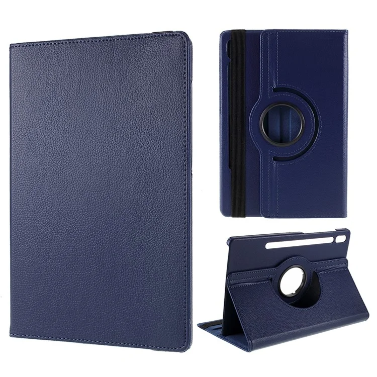 For Samsung Galaxy Tab S10 FE / S10 / S9 FE / S9 / S8 / S7 Tablet Case Rotary Stand PU Leather Cover with Elastic Band - Dark Blue-Cellmalls