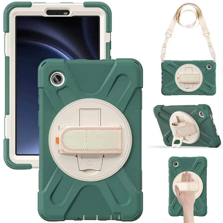 For Samsung Galaxy Tab A9 Tablet Case Kickstand PC+Silicone Cover with Hand Band / Shoulder Strap - Black-Cellmalls