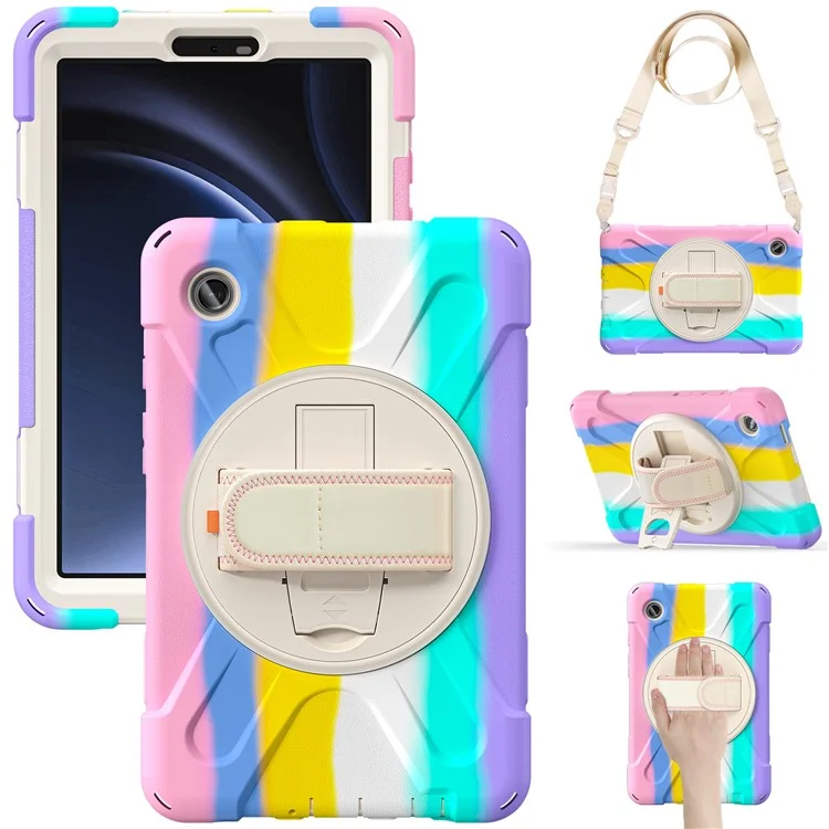 For Samsung Galaxy Tab A9 Tablet Case Kickstand PC+Silicone Cover with Hand Band / Shoulder Strap - Black-Cellmalls